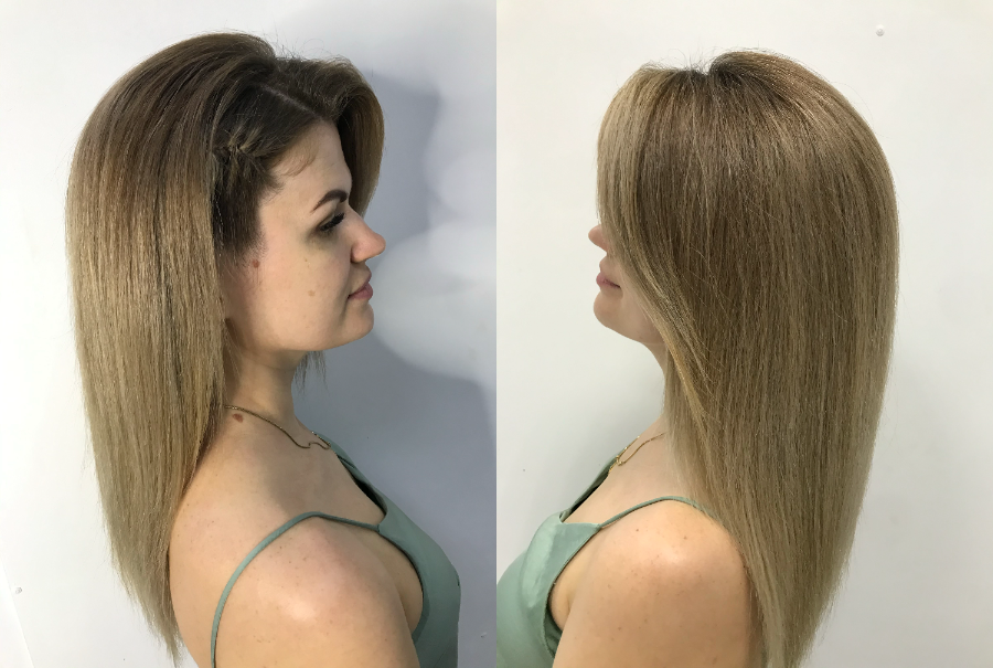 Coiffure blond doré, profils avec coiffure demi-attachée — réalisation Iris Azur